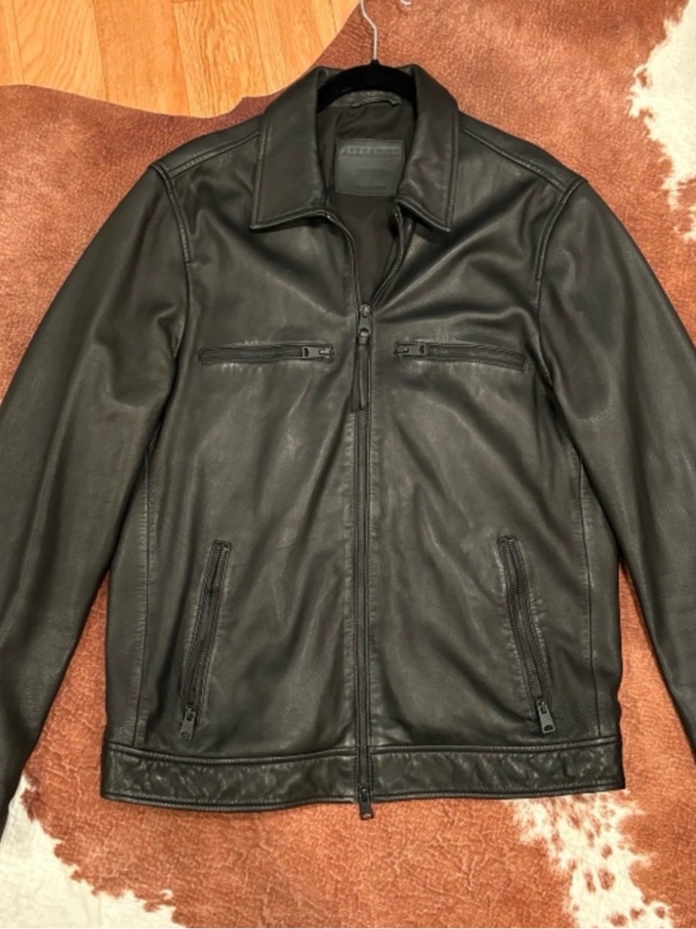 AllSaints Black Leather Zip Motorcycle Jacket